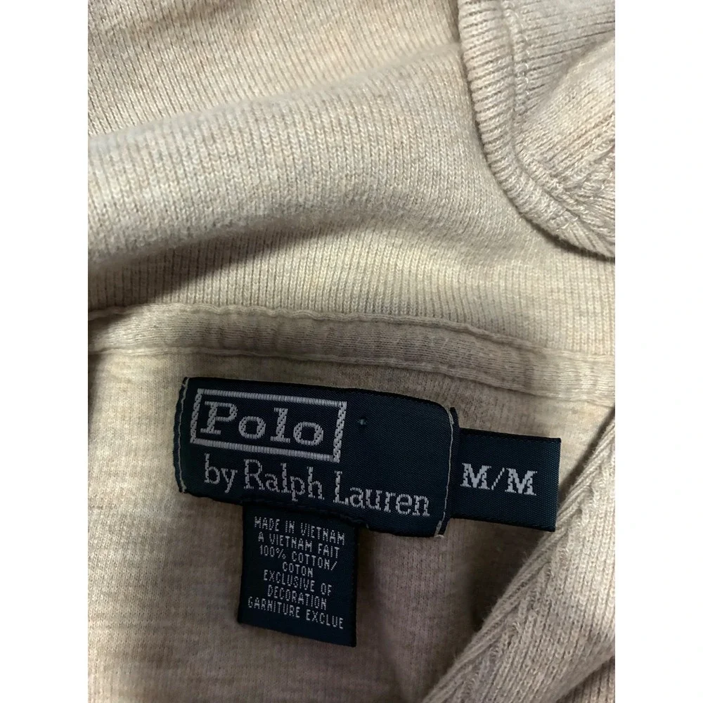 Polo Ralph Lauren Mens Tan Shawl Collar Button Pullover Sweatshirt M Green Pony